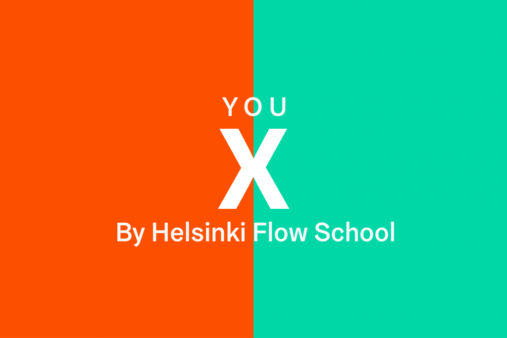 You X By Helsinki Flow School -logo. Iso X keskellä kuvaa